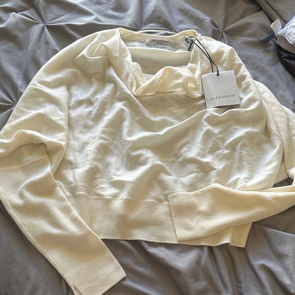 All Saints Women's Ivory Cowl Neck Sweater